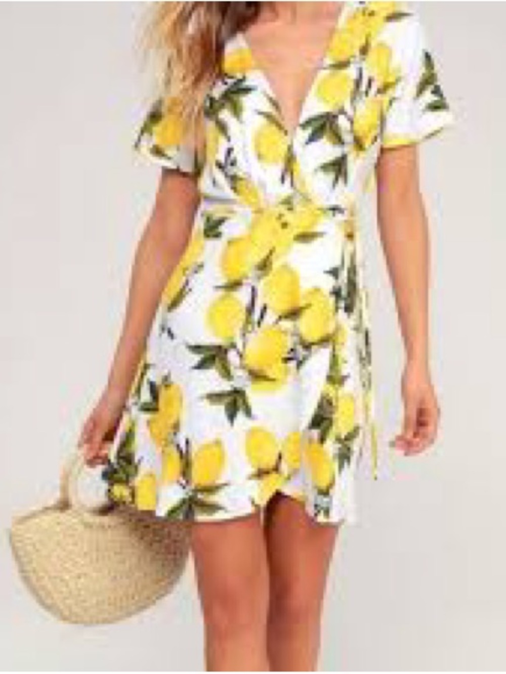 Lulu's White Mini Dress with Yellow Lemon Print